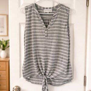 Striped Sleeveless Tie Front Henley Top | Women’s Plus Size 1X